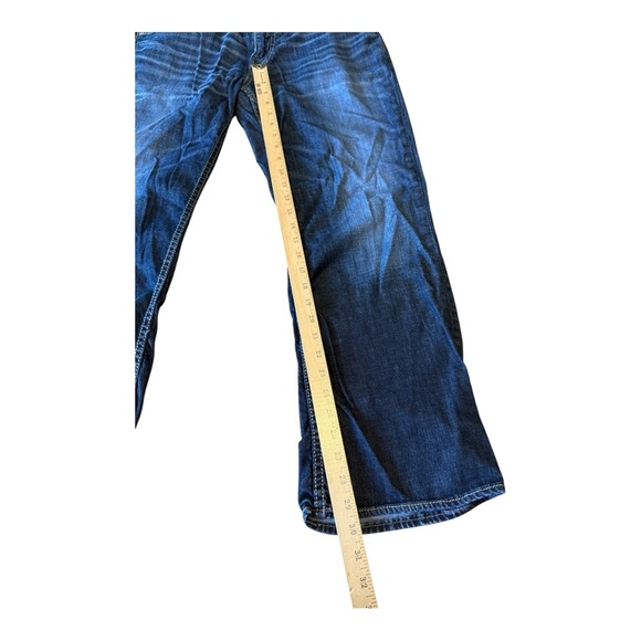 Buckle BKE Derek Bootleg Men’s Blue Denim Jeans Wiskering Western Bootcut 33S - Picture 6 of 10